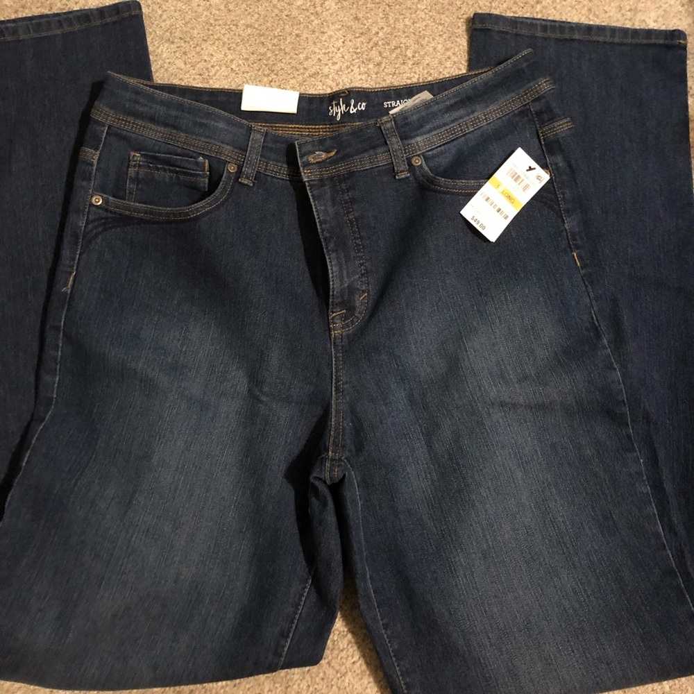 High waisted straight leg jeans